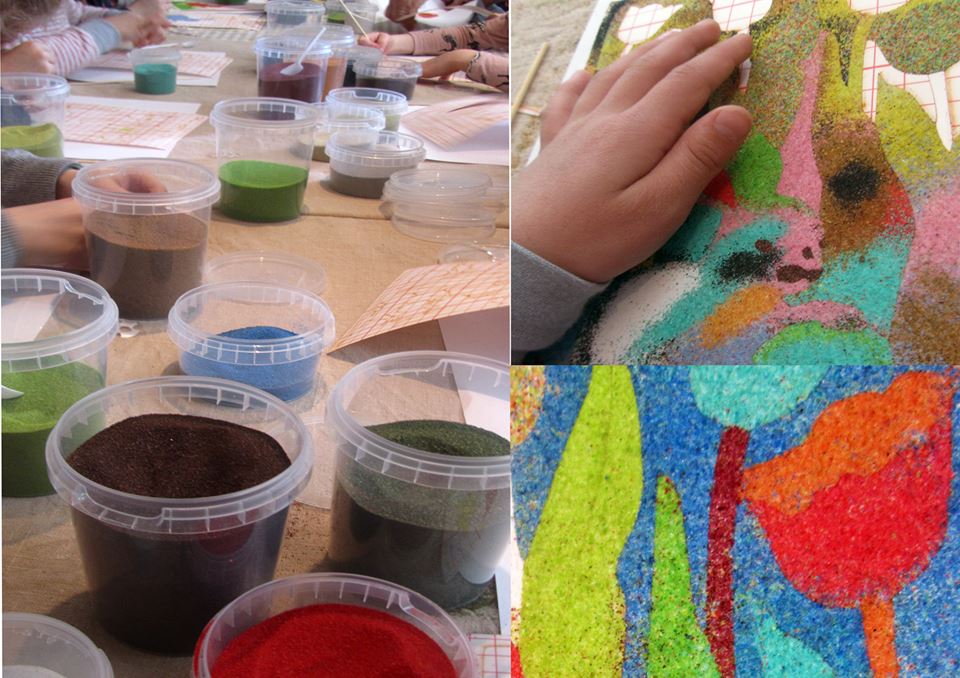 Išmokite tapyti spalvotu smėliu!